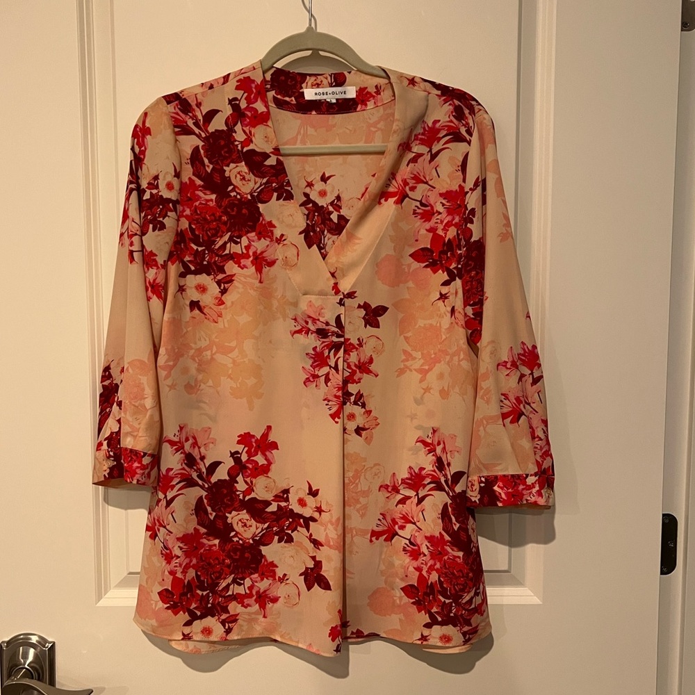 Rose Olive 3/4 Sleeve Pullover Blouse